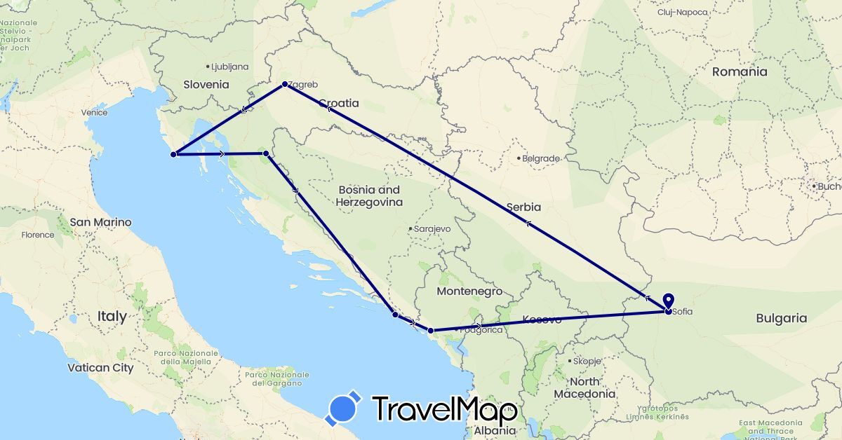 TravelMap itinerary: driving in Bulgaria, Croatia, Montenegro (Europe)